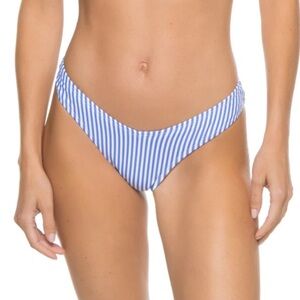 WE WORE WHAT DELILAH MICRO STRIPE BIKINI BOTTOM IN BLUE JEAN AND WHITE SIZE XL